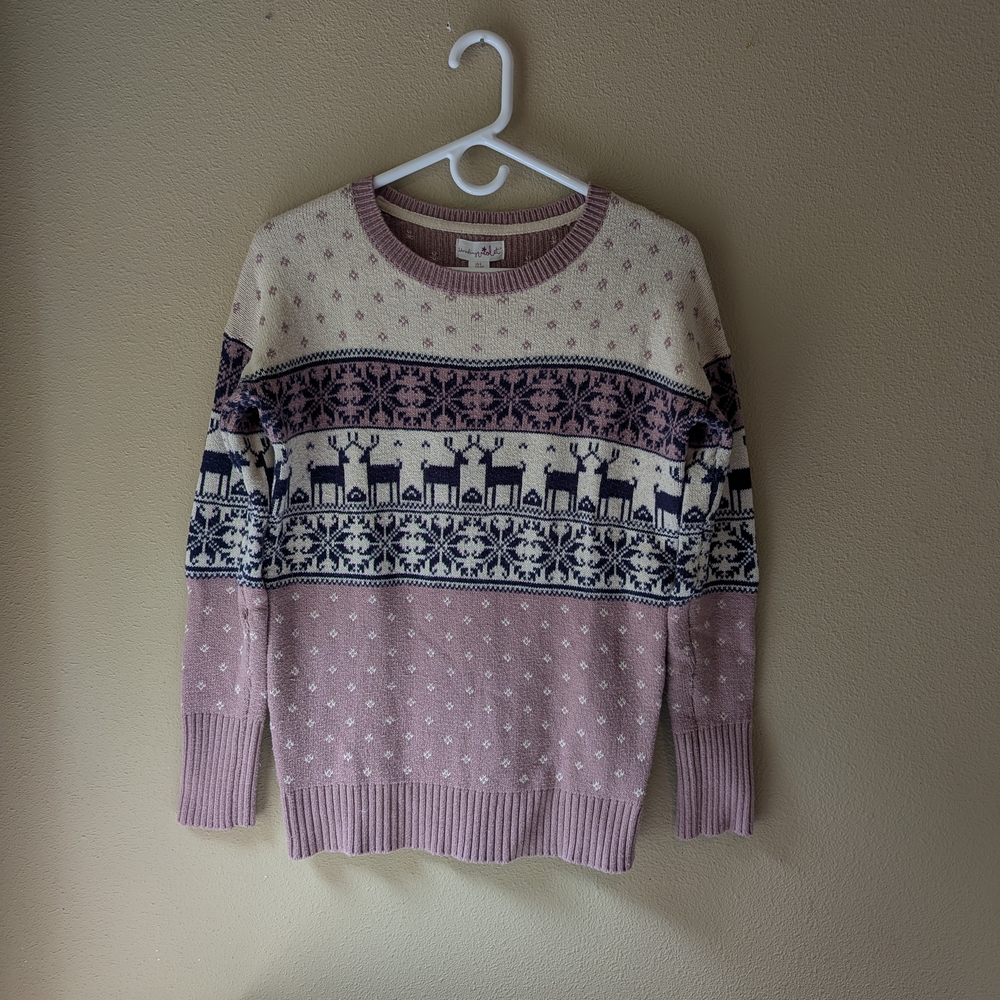 Shrinking Violet Pink/Purple and Cream Reindeer Sweater